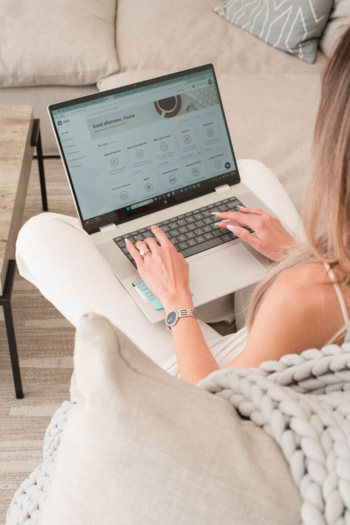 brand photo of woman on computer